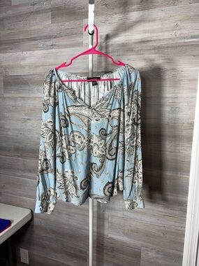 Karen Kane Light Blue Paisley Off-Shoulder Blouse 1866